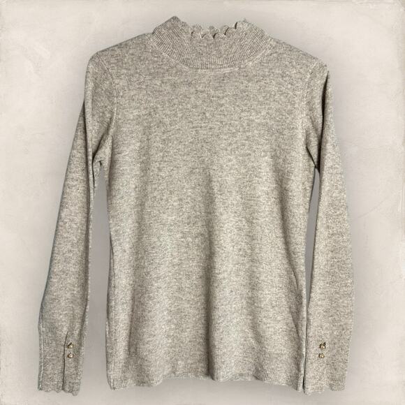 Nanette Lepore Women Cashmere Sweater Gray Pullover Knit Scallop Long Sleeve XS - Picture 1 of 6